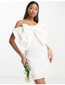 Vestido de novia corto ajustado con lazo de Extro & Vert-Blanco