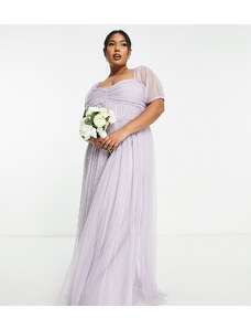 Vestido de dama de honor largo lila con mangas abullonadas de Anaya Plus-Morado