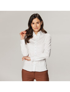 Willsoor Camisa clásica para mujer en color blanco con estampado liso y elementos en contraste 14819