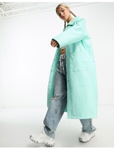 Abrigo largo azul turquesa de cuero sintético de JJXX