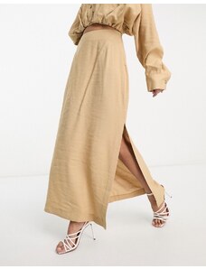 Falda midi color camel de corte recto con aberturas laterales de ASOS EDITION-Beis neutro