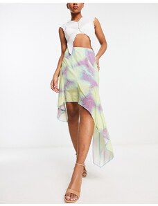 Falda multicolor con detalle tipo pañuelo y diseño de lunares combados de malla de Annorlunda