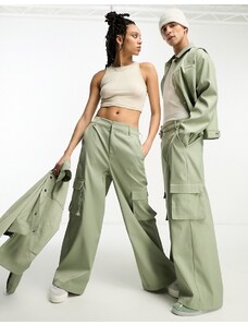 Pantalones cargo color salvia de pernera ancha unisex de IIQUAL (parte de un conjunto)-Verde
