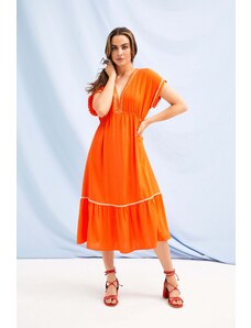 LolitasyL Vestido naranja largo escote amplio con picueta Lolitas&L