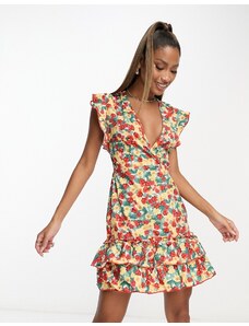 Vestido corto multicolor escotado con espalda al aire y estampado floral de Rebellious Fashion