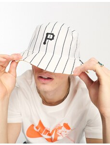 Sombrero de pescador blanco con raya diplomática negra y diseño de los Pittsburgh Pirates de la MLB de 47 Brand