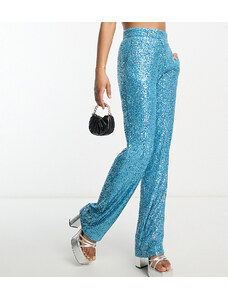 ASOS Tall Pantalones capri color turquesa de corte recto de lentejuelas de ASOS DESIGN Tall-Azul