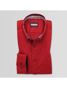 Willsoor Camisa Slim Fit Color Rojo Con Elementos a Contraste Para Hombre 14981