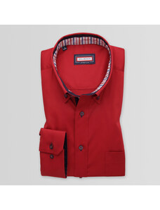 Willsoor Camisa clásica para hombre en color rojo con elementos a contraste 14982