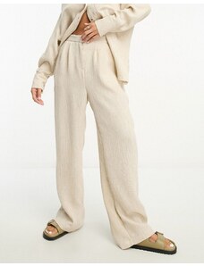 Pantalones color piedra de pernera ancha texturizados de mezcla de lino de ASOS Edition-Beis neutro