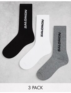 Pack de 3 pares de calcetines deportivos de color negro, blanco y gris unisex de diario de Salomon-Black