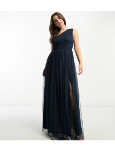 Vestido de dama de honor largo azul marino con diseño asimétrico de tul de Anaya Petite