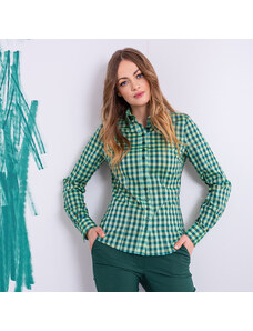 Willsoor Camisa moderna para mujer en color verde con estampado de cuadros 14974
