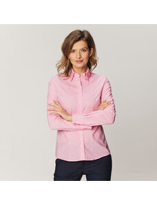 Willsoor Camisa moderna en color rosa para mujer con estampado de cuadros 14947