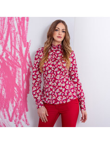 Willsoor Camisa moderna para mujer en color frambuesa con estampado floral 15004