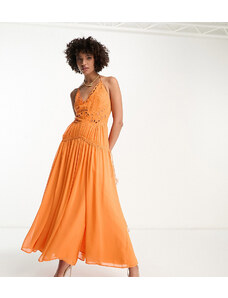 ASOS Tall Vestido lencero largo naranja con abertura y cordón ajustable en la cintura de ASOS DESIGN Tall