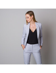 Willsoor Chaqueta de traje para mujer talla larga en color gris claro con estampado liso 15029