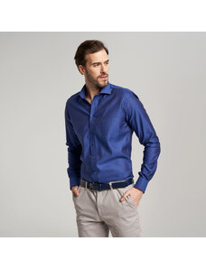 Willsoor Camisa clásica para hombre en color azul oscuro con estampado de rayas 14825