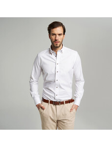Willsoor Camisa Slim Fit Color Blanco Con Estampado Liso Para Hombre 14830