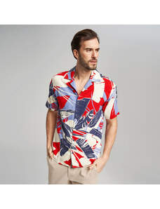 Willsoor Camisa clásica estilo hawaiano con colorido estampado de hojas para hombre 14337