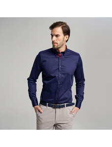 Willsoor Camisa Slim Fit Color Azul Oscuro Con Elementos a Contraste Para Hombre 14979