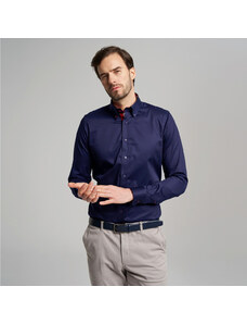 Willsoor Camisa clásica para hombre en color azul con elementos a contraste 14980