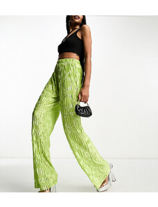 Pantalones verde lima plisados de pernera ancha de satén de Urban Threads Tall (parte de un conjunto)-Amarillo