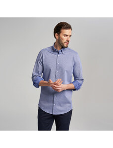 Willsoor Camisa Slim Fit Color Azul Con Fino Estampdo Pepito Color Blanco Para Hombre 14562