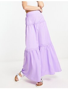 Falda larga lila escalonada con insertos de encaje de Lola May-Morado