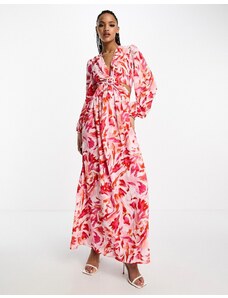 Vestido semilargo escotado con estampado abstracto y aberturas de Style Cheat-Multicolor