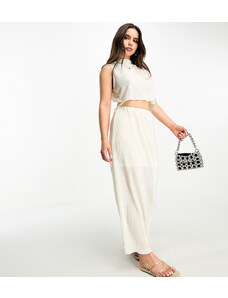 Falda midi color crema plisada de Pieces Petite (parte de un conjunto)-Blanco