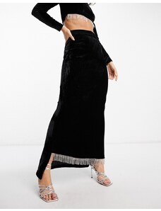 Falda larga negra con flecos de strass de Kanya London (parte de un conjunto)-Negro