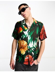 Camisa de manga corta con solapas y estampado integral tropical Blooming de The Hundreds-Negro