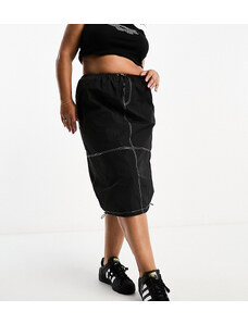 Falda midi negra de estilo paracaidista con pespuntes en contraste de Heartbreak Plus-Negro