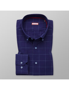 Willsoor Camisa Slim Fit Color Azul Oscuro Con Patrón De Cuadros Color Blanco Para Hombre 13341