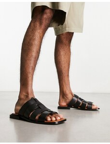 Sandalias negras planas de cuero Sani de ASRA-Black