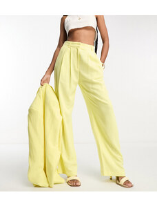 ASOS Tall Pantalones de traje color limón de pernera ancha con pinzas invertidas de mezcla de lino de ASOS DESIGN Tall-Amarillo