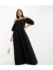 ASOS Tall Vestido largo negro con escote Bardot y detalle fruncido en el pecho de algodón de ASOS DESIGN Tall-Black