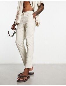 Pantalones beis de corte tapered de mezcla de lino de Only & Sons-Beis neutro