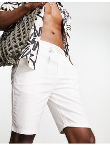 Pantalones cortos blancos con cinturilla elástica de mezcla de lino de Only & Sons