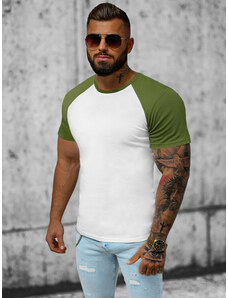 Camiseta de hombre blanco-verde OZONEE JS/8T82/29Z