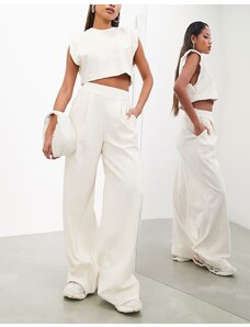 Pantalones color crema de punto texturizado premium de ASOS EDITION Curve-Blanco