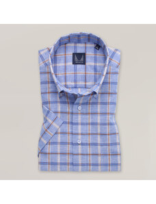 Willsoor Camisa clásica para hombre en color azul con estampado de cuadros 15330