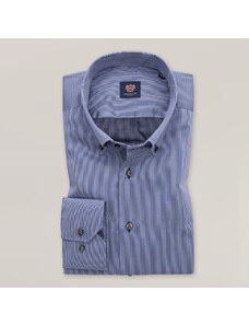 Willsoor Camisa Slim Fit Color Azul Con Estampado De Espiga Para Hombre 15289