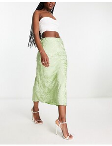 Falda midi color lima de jacquard satinado de Style Cheat-Verde