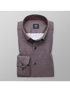 Willsoor Camisa slim fit azul burdeos con estampado geométrico para hombres 13282