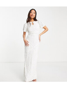 Vestido de novia largo blanco con lazo grande en la espalda y diseño de cuentas de Beauut Petite