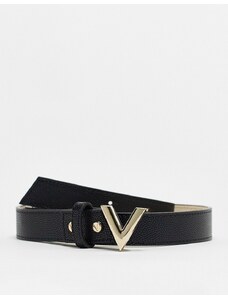 Valentino Bags Cinturón negro con detalle dorado en "V" Divina de Valentino