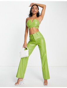 Missyempire Pantalones verdes de tejido efecto cuero de Missy Empire (parte de un conjunto)