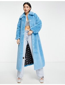 Abrigo largo azul con solapas en punta de piel sintética de Something New x Emilia Silberg